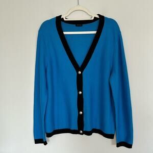 Talbots Tipped Texture V-Neck Cardigan Size XL Petite Button Old Money Academia